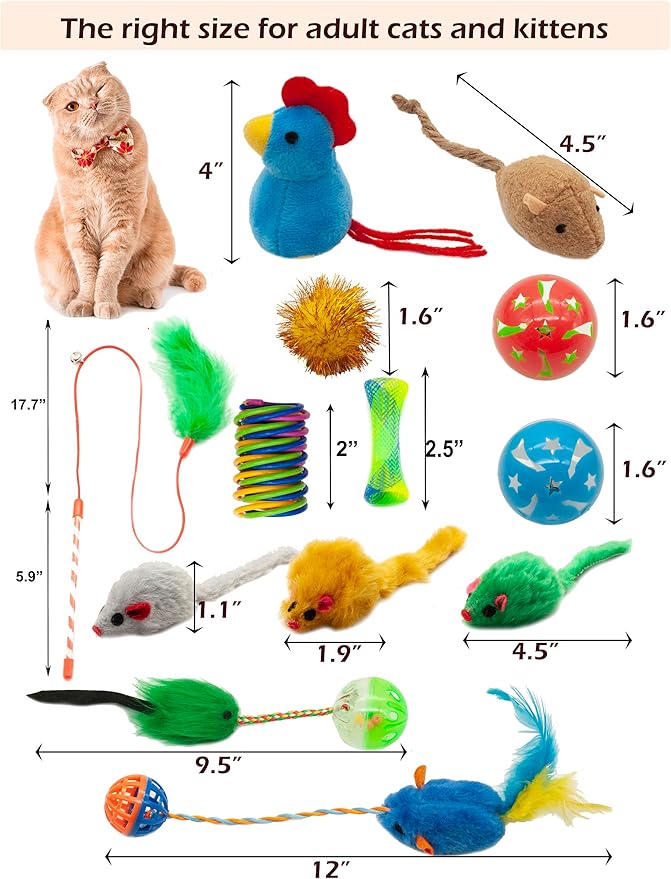Fashion's Talk Cat Toys, Kitty Variety Pack for Kitten Cats, 20 Count Plush, Teaser & Ball Catnip Mice Cat Spring