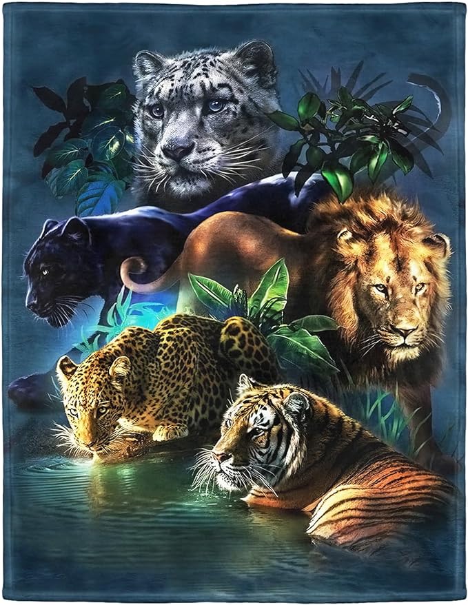 HommomH 50"x80" Jungle Animals Blanket Soft Cozy Fleece Throw for Couch Sofa Bed Tiger Leopard Lion Panther Print