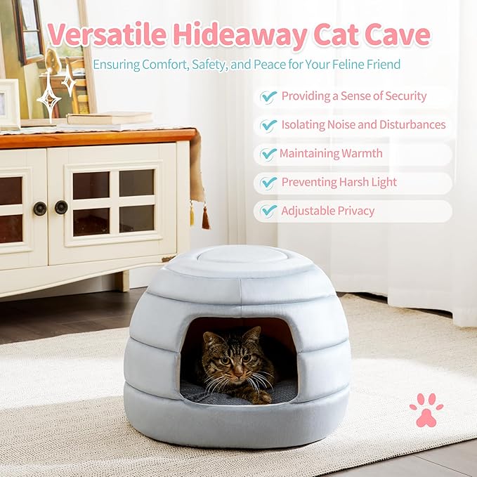 Made4Pets Cat Bed and House, 2-in-1 Foldable Cat Houses for Indoor Cats, Soft Velvet Cat Cave, Removable and Washable Cushion, Cat Condo for All-Season Comfort and Style