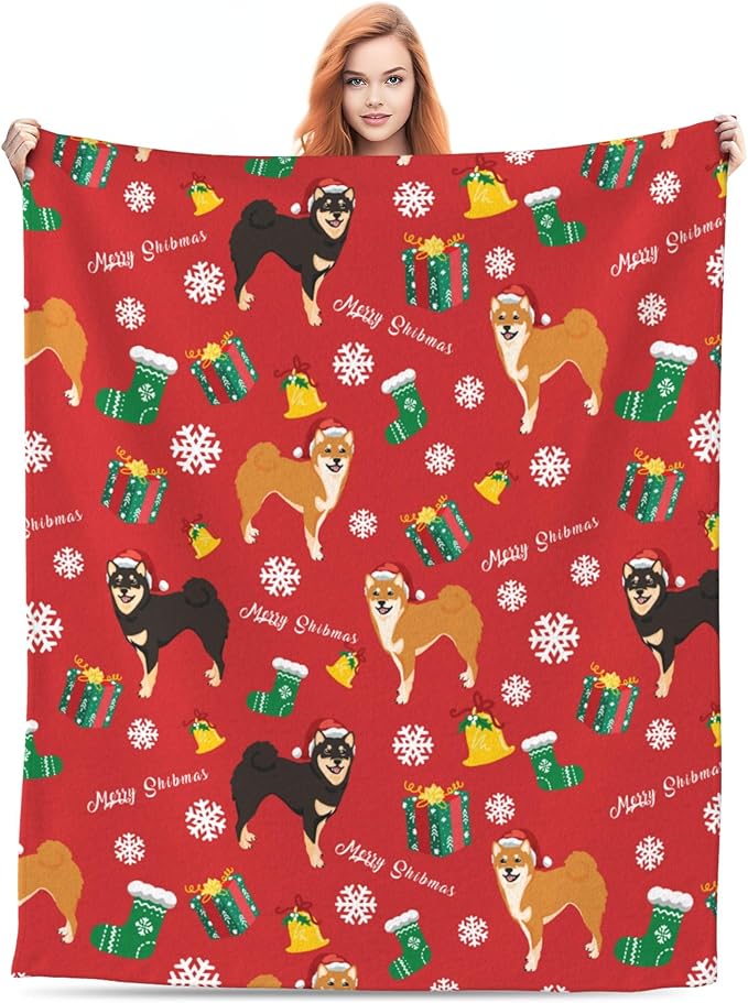 Christmas Dog Soft Throw Blanket Flannel Fleece Blankets Warm Cozy Lightweight Fuzzy Blanket for Bed Sofa Couch Home Decor 60"X50"
