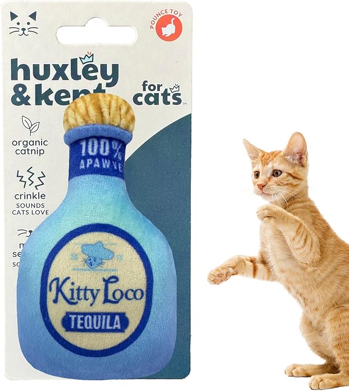 Huxley & Ket Plush Cat Toy | Kitty Loco Tequila | Nappy Hour Strong Catnip Filled Cat Toy | Plush Interactive Kitten and Cat Toy with Catnip and Crinkle | Kittybelles