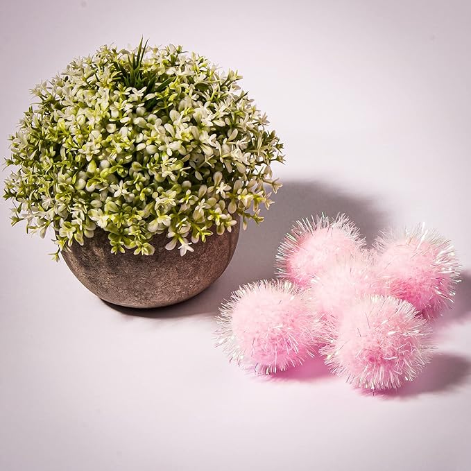 VAPKER 30 Pcs Cat Ball Toys Sparkle Balls Extra Large 2 Inch Cat's Favorite Chase Glitter Ball Glitter Tinsel Pom Poms Balls Light Pink Color