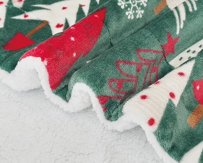 Elegant Comfort Reversible and Ultra-Plush Flannel Fleece-Winter Christmas Sherpa Throw- Lightweight Soft and Cozy-Holiday Decorative Throw, Perfect for Lounging, 50 x 60 inches, Hunter Christmas Tree
