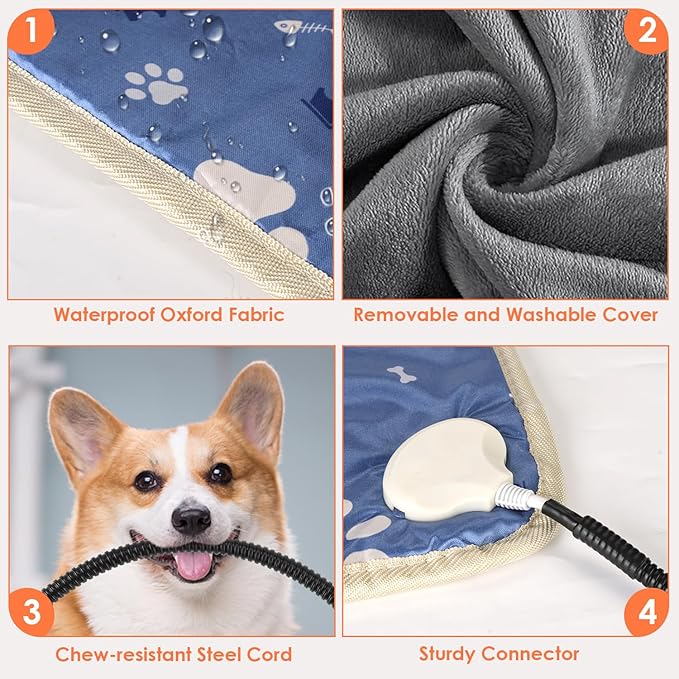 Pet Heating Pad for Cats and Dogs, 9 Adjustable Temperature Pet Heating Blanket, Electric Heated Pet Bed Mat with Chew Resistant Cord and Soft Washable Cover for Cat Puppy, 18x18 inch