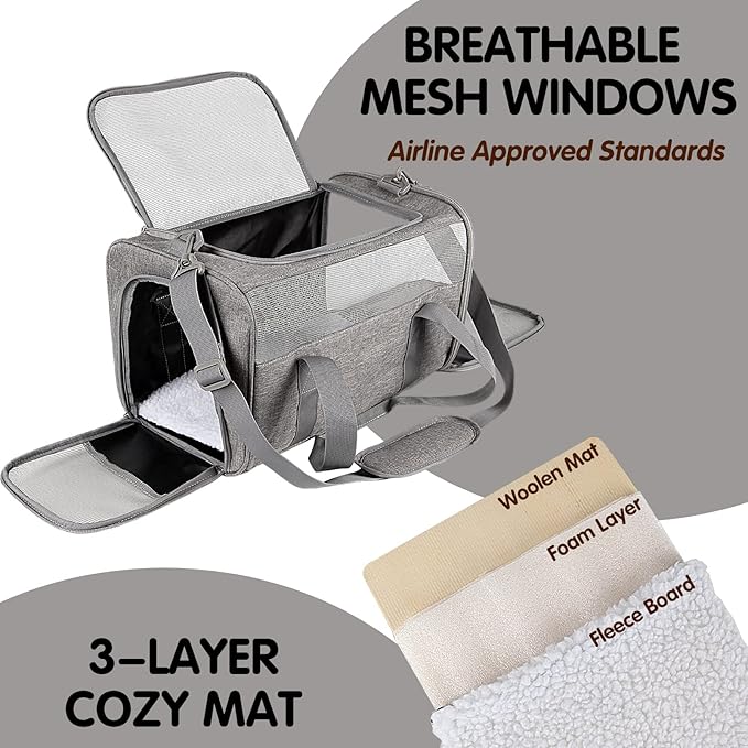 Carriers Soft-Sided Large Pet Carrier for Cats Dogs Small Animals Up to 35Lbs,Top Load Carrier,Ventilated Design,Portable Cat Carrier Airline Approved(X-Large, Grey)