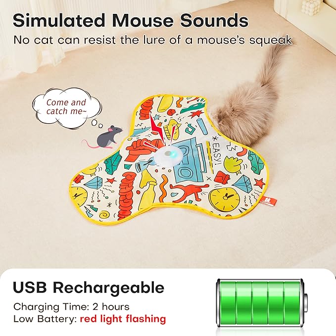 Potaroma Cat Feather Toys Interactive, Unpredicatable in-The-Cover Moving Feather, Hide and Seek Kitten Wand Toy, Rechargeable Automatic Indoor Cat Toy, Exercise Kicker for All Breeds, Graffiti Cover