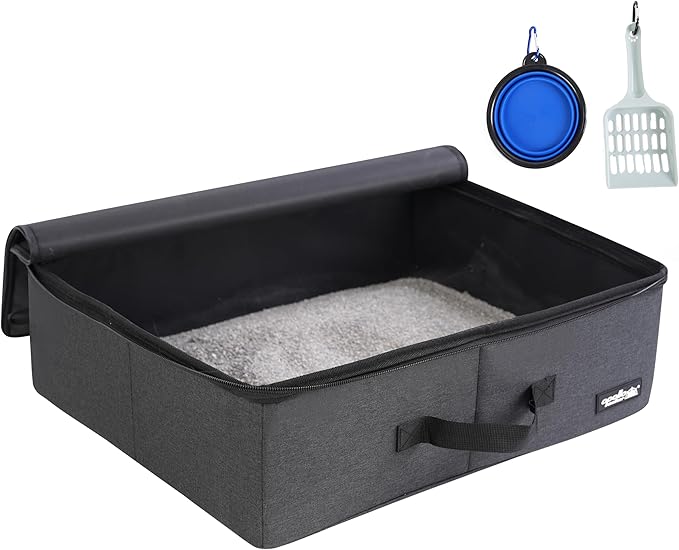 apollo walker Portable Cat Travel Litter Box with Zipped Waterproof Bag,Collapsible Litter Carrier for Cat with Zipped Lid and Handle, No Leakage, No Smell, Easy to Carry and Use in Hotels, Car Black