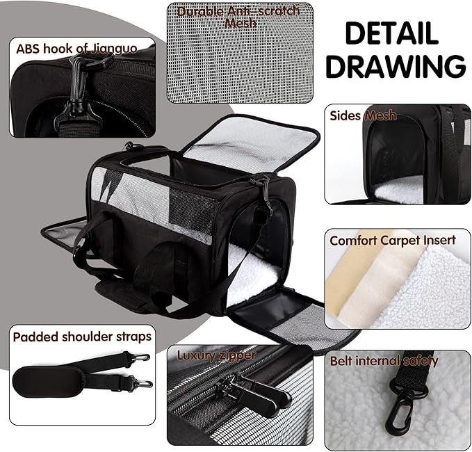Carriers Soft-Sided Pet Carrier for Medium Large Cats Dogs Under 35Lbs,Breathable Mesh Ventilation Design,Airline Approved Cat Carrying Case(X-Large,Black)