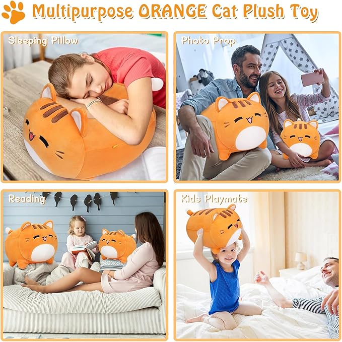 Auspicious beginning Orange Cat Plush-20'' Cute Cat Stuffed Animal, Cat Squishy Plush Toy, Cat Plushie Doll Soft, Cute, Kawaii Stuffed Animal Pillow Doll for Kids' Birthdays & Home Decoration, 19.6