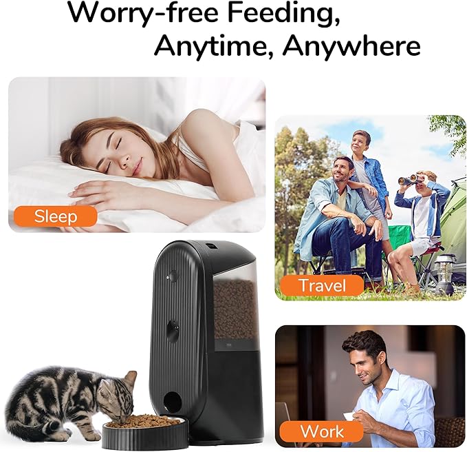 FUKUMARU Automatic Cat Feeder, 2 in 1 Automatic Pet Feeders with Camera and Audio, Support DIY Meals and Timed Control WiFi Cat Food Dispenser, Suit for Cat and Dog