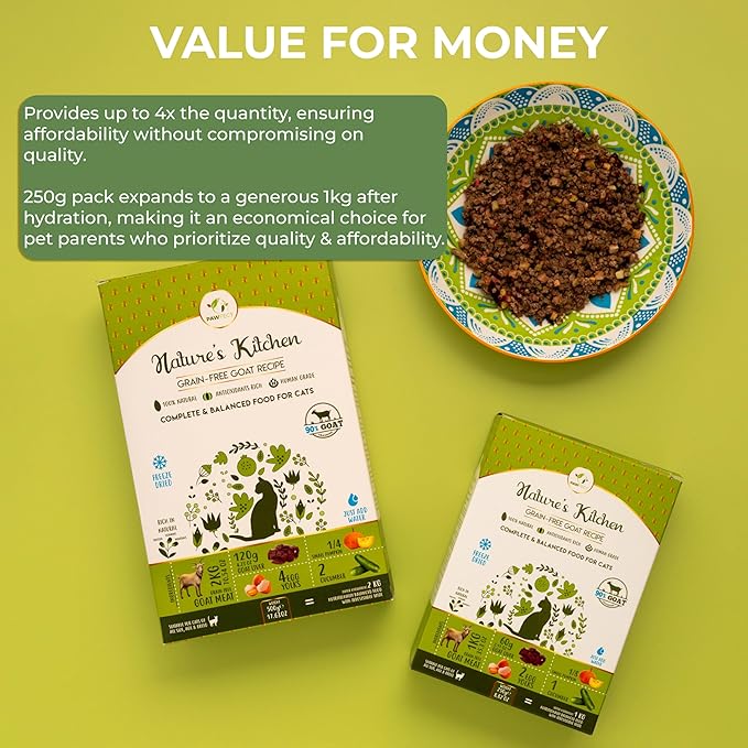 Nature's Kitchen Freeze Dried Cat Food - 100% Real Goat Meat | Grain-Free | Provides Omega3 & Iron | Maintains Healthy Bones | Healthy Cat Food | Single Source of Protein (8.82oz)