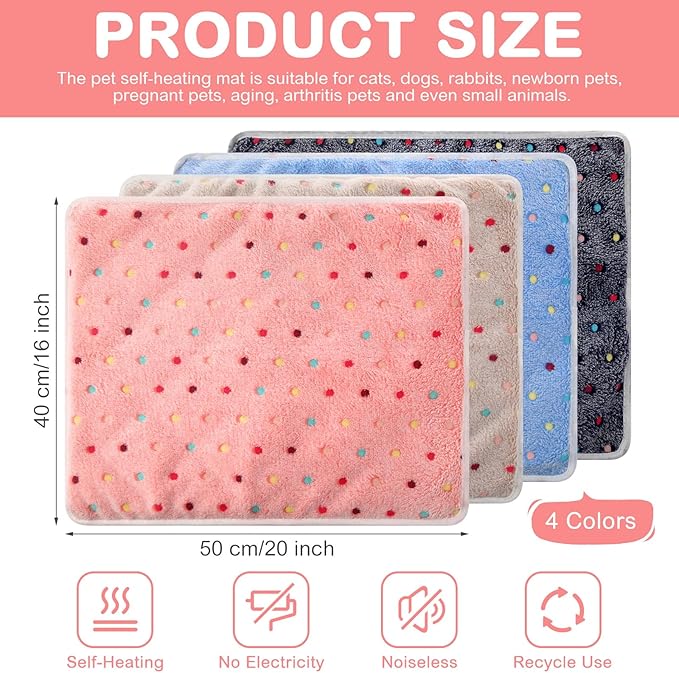 4 Pack Self Heating Cat Bed Cat Self Warming Pad with Removable Cover Extra Warm Thermal Pet Pad Washable Pet Crate Mat Anti Slip Kennel Pad for Indoor Outdoor Pets (Dot,16 x 20 Inches)