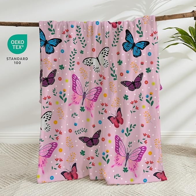Butterfly Throw Blanket for Girls Women Toddler Watercolor Butterfly Blanket Soft Fuzzy Flannel Bed Blanket Plush Birthday Gifts for Women Girls Mom Kids Teens Adults,50”x60”