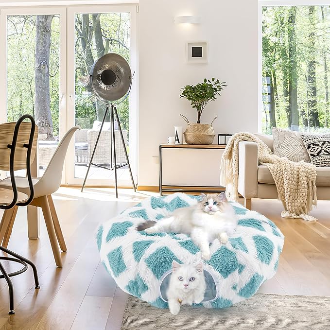 Cat Tunnel Bed,Collapsible Cat Donut Tunnel,Circle Foldable Peekaboo Cat Cave,Enrichment Cat Tube for Indoor Cats,Puppy and Pet