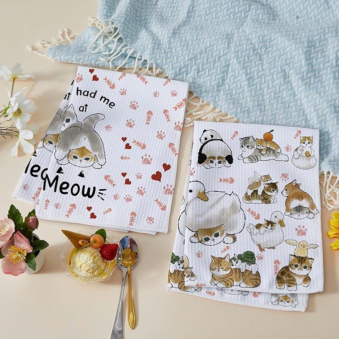 Cute Cat Kitchen Towels Set of 2 Cats Decoration for Cat Lovers Cat Kitchen Accessories Cat Mom Gifts for Women Cute Dish Towels Decorative Set for Kitchen & Bathroom 16×24 Inch - 02