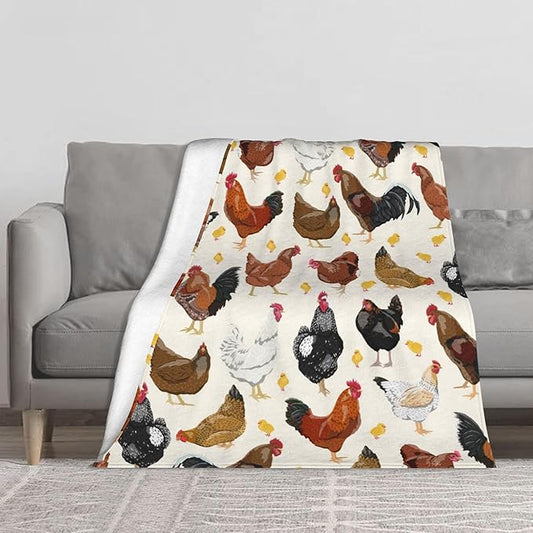 Chicken Soft Throw Blanket Flannel Fleece Blankets Warm Cozy Lightweight Fuzzy Blanket for Bed Sofa Couch Home Decor 60"X50"