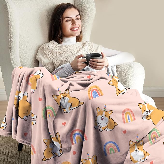 Corgi Blanket Gifts for Corgi Lovers Women Mom Girls Birthday Christmas Valentine Presents Cute Dog Theme Decor Bedroom Living Room Home Sofa Couch Soft Cozy Plush Kids Adults Flannel Throws 60"x50"