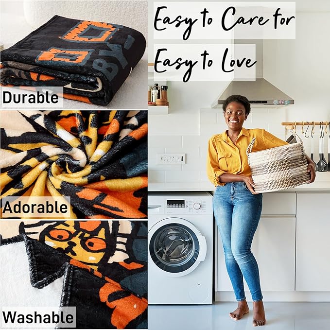 2025 Best Gift Cat Original Designer Throw Blanket, Warm Soft Cute Cat Lover Gifts for Women, Cat Mom Gifts for Cat Lovers, Funny Cat Themed Gifts Blanket for Kids, Birthday Christmas, Black