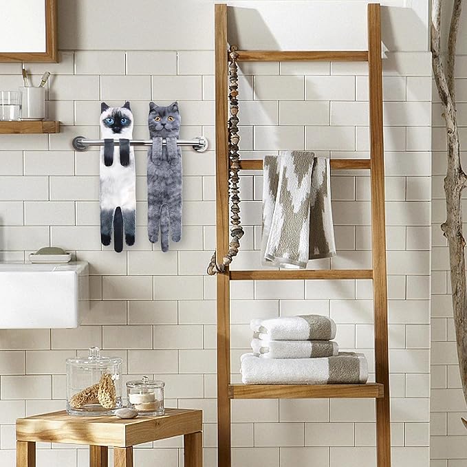 AGRIMONY Cat Funny Hand Towels for Bathroom Kitchen - Cute Decorative Cat Decor Hanging Washcloths Face Towels Super Absorbent Soft - Housewarming Birthday Christmas Fun Gifts for Women Cat Lovers