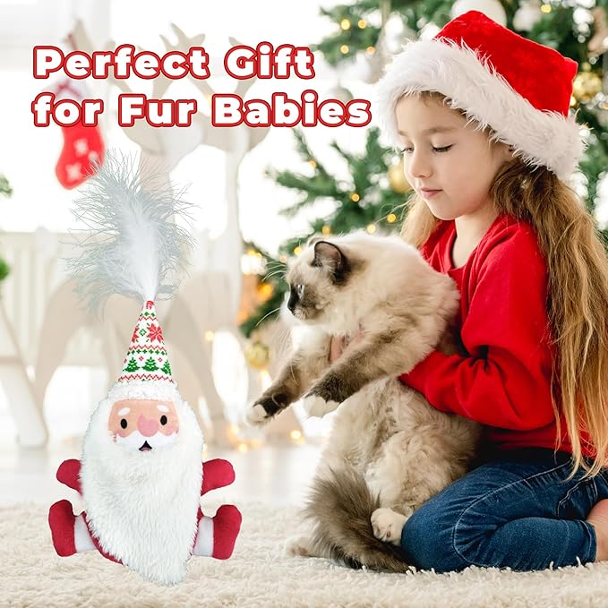 LEWISER Cat Toys, Rechargeable Intelligent Swinging Santa Clause, Suitable for Cat Teaser Stick, Interactive Christmas Cat Toys for Indoor Cats Chase Exercise, Music Melody, 3 Modes