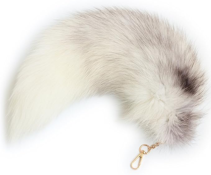 Fosrion Real Fox Tail Fur Cat Bites Toy with Three Section Retractable Carbon Fiber Rod(White, Only Tail)