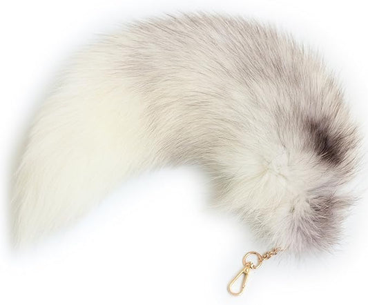 Fosrion Real Fox Tail Fur Cat Bites Toy with Three Section Retractable Carbon Fiber Rod(White, Only Tail)