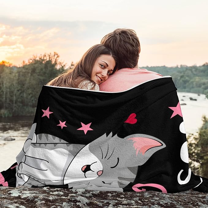 Cute Cat Throw Blanket Ultra Soft Warm Cozy Lightweight Microfiber Blankets Flannel Sherpa Fuzzy Plush Throws for Sofa Couch Bedding All Season, Just a Girl Who Loves Cats 60"x50"