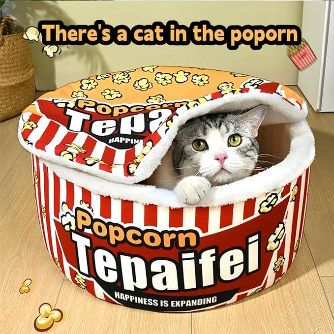 Popcorn Dog and Cat Bed - Warm Cat House for Indoor Cats, Ultra Soft Calming Dog Bed with Removable Washable Cushion for Small, Medium, and Large Dogs and Cats -Cream