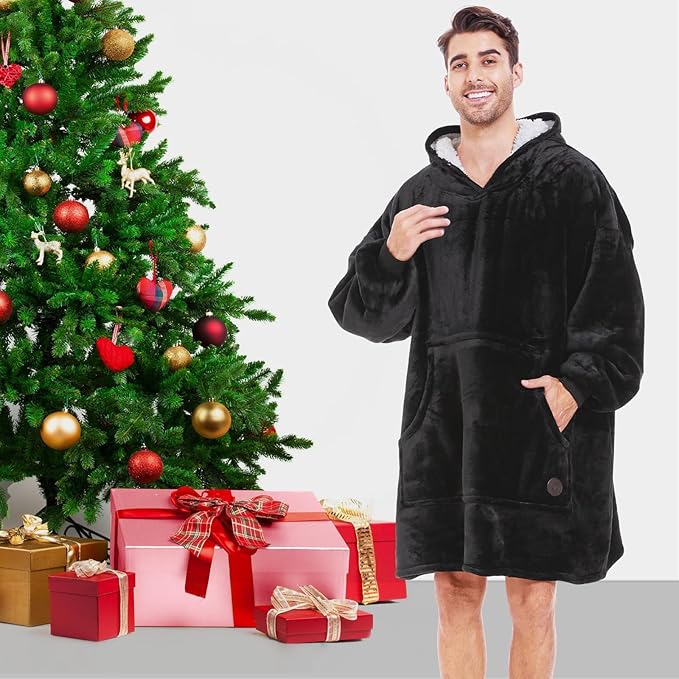 THREE POODLE Wearable Blanket Hoodie, Oversized Sherpa Blanket Sweatshirt for Adults Women Men Kids, Cozy, Warm and Fuzzy Hooded Blanket