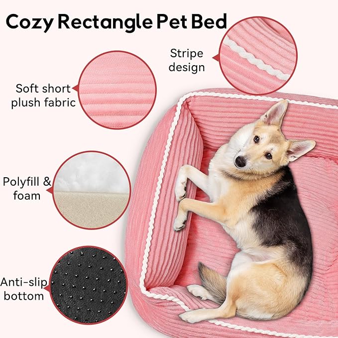 Rectangle Dog Bed for Large Medium Pets Indoor Outdoor with Removable Mat,Machine Washable Sleeping Sofa Non-Slip Bottom Breathable Soft Puppy Bed Durable Orthopedic Calming Pet Cuddler(Large, Pink)