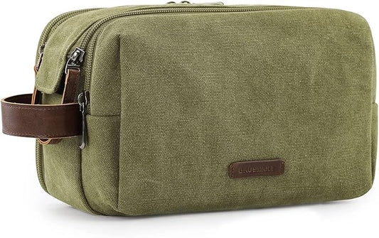 BAGSMART Toiletry Bag for Men, Canvas Travel Toiletry Organizer Dopp Kit Water-resistant Shaving Bag for Toiletries Accessories (Green, Medium)