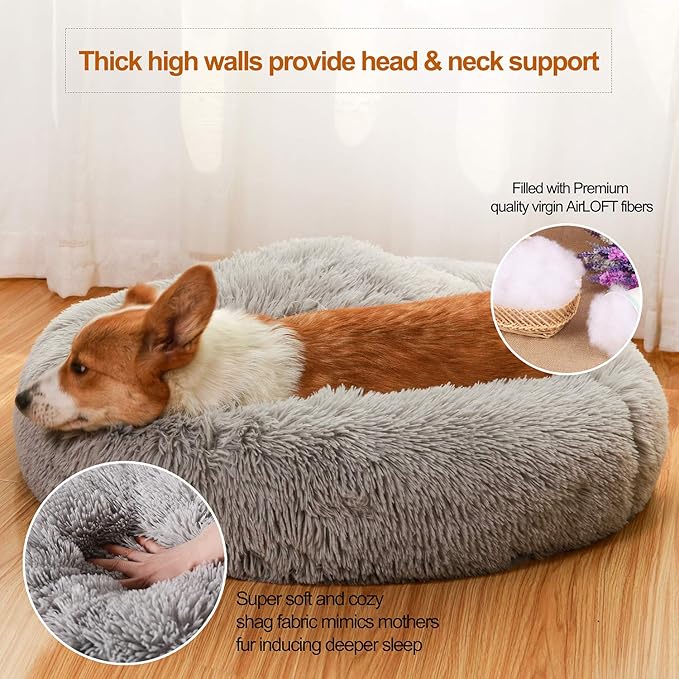 JEMA Calming Small Dog Beds for Small Dogs,Washable Donut Cuddler Pet Bed Cushions,Durable & Cozy Soft Dog Bed with Removable Pad 22 Inch