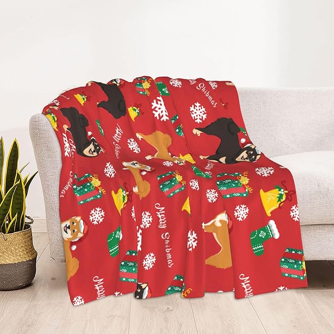 Christmas Dog Soft Throw Blanket Flannel Fleece Blankets Warm Cozy Lightweight Fuzzy Blanket for Bed Sofa Couch Home Decor 60"X50"