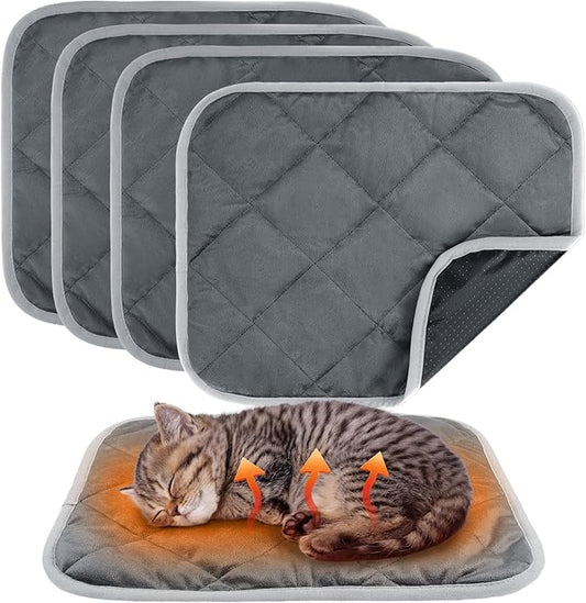 MEWTOGO 4 Pcs Self Warming Cat Bed Mat - 15.7X 19.7in Soft & Warm Self Heating Cat Pad, Washable Pet Bed Mats Reflect Body Heat with Non Slip Bottom for Indoor Cat Gifts