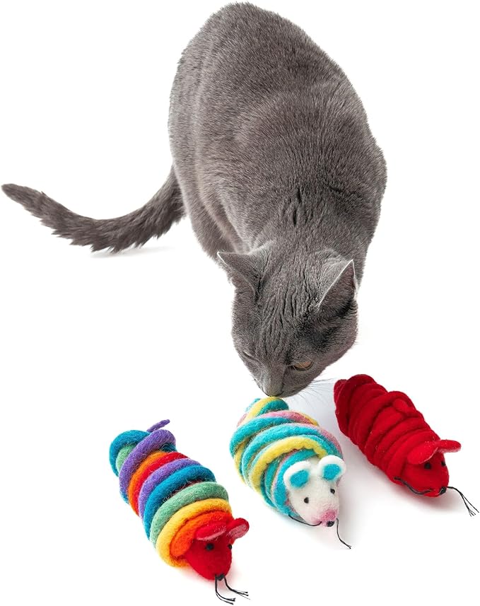 Catch a Mouse by The Tail Wool Cat Mouse Toy with a 6-Foot Tail for Indoor Cats Kittens. Cute Cat Toy Mouse Cat Toy. Rat Plush Toy, Fake Mouse, Mice. No Catnip. Pride (Unicorn Swirl)