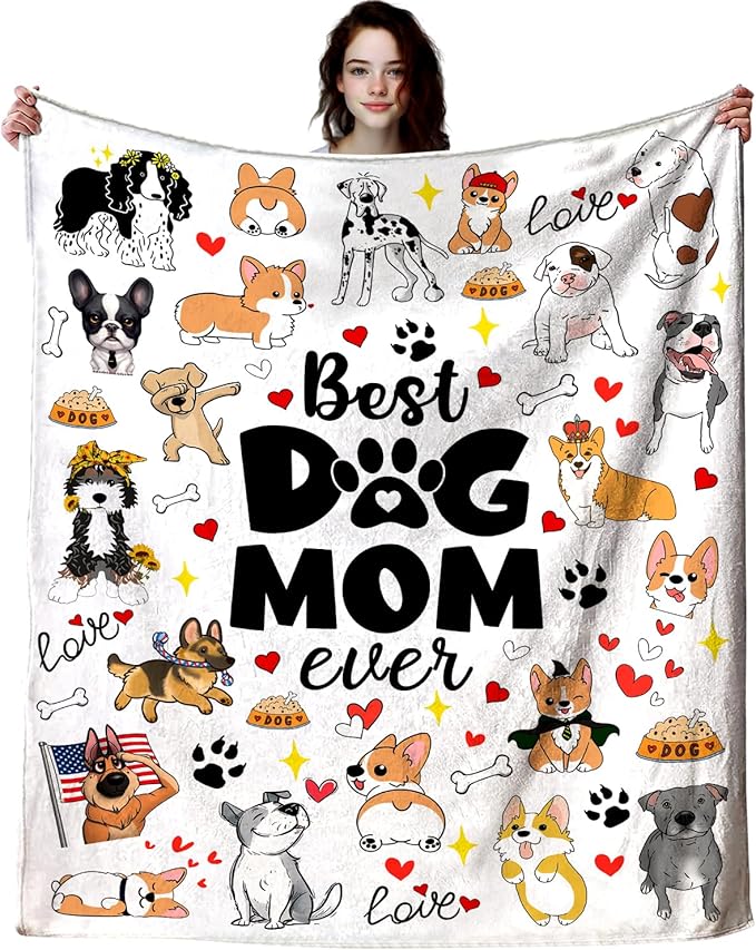 Dog Mom Blanket Just A Girl Who Loves Dog Throw Blanket Gifts for Cat Lovers Soft Flannel Animals Pet Pattern Gift for Kids Adults 50"X40"