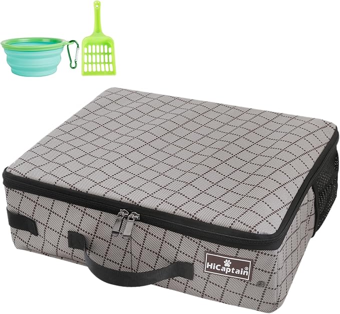 HiCaptain Portable Cat Travel Litter Box with Lid, Collapsible Travel Litter Box for Small Medium Cats, Leak Proof, Odor Free, Waterproof Foldable Standard Litter Carrier Box for Outdoor - Khaki