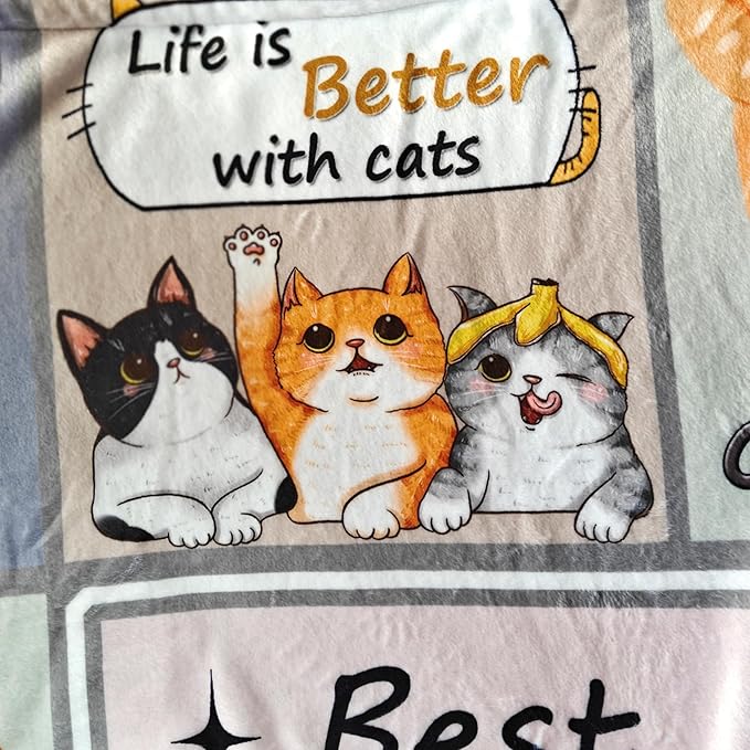 Sviuse Cat Blanket Soft Flannel Fleece Blankets with Cute Cats Pattern, Cozy and Warm Throw for Bed, Sofa, or Gift for Cat Lovers Girls, Women, Kids (Cat 10, 50" X 60")