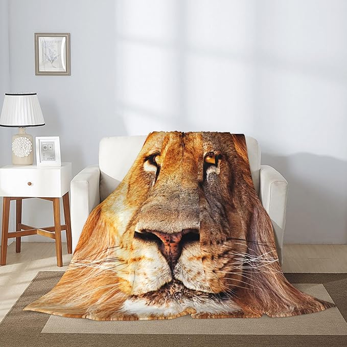 Lion Soft Throw Blanket Flannel Fleece Blankets Warm Cozy Lightweight Fuzzy Blanket for Bed Sofa Couch Home Decor 80"X60"