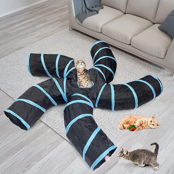 Bemodst Cat Tunnel for Indoor Cats, 2 Way/3 Way/4 Way/5 Way Cat Tubes and Tunnels Collapsible S-Shape Small Animal Tubes Kitty Tunnels Interactive Maze Cat Toy for Kitten Rabbit Ferret - 5 Way