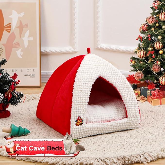 Cat Cave Bed for Indoor Cats, Warm Cat Beds/Dog Beds for Small Dogs Cat Tent Bed for Puppy Kitten with Removable Cushion