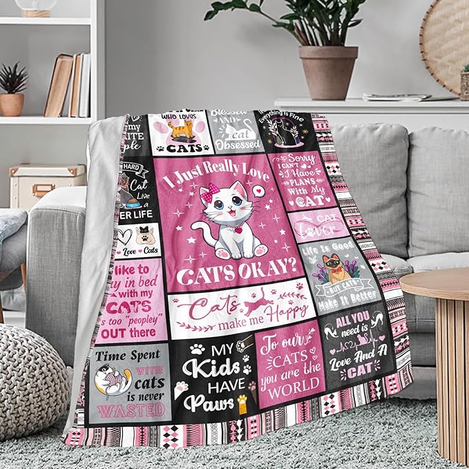 Cat Blanket, Cats Gifts for Girls Women, Cat Gift for Cats Lovers, Birthday Gifts Decor Throw Blanket 50" x 40"