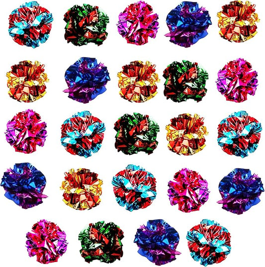 SunGrow Cat Crinkle Balls, 1.5-2 Inches, Lightweight, Ideal for Kittens and Adult Cats (24 Pieces, Multicolor)