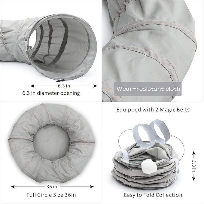 AUOON Cat Tunnel Bed with Central Mat,Big Tube Playground Toys,Soft Plush Material,Full Moon Shape for Kitten,Cat,Puppy,Rabbit,Ferret (Light Grey)