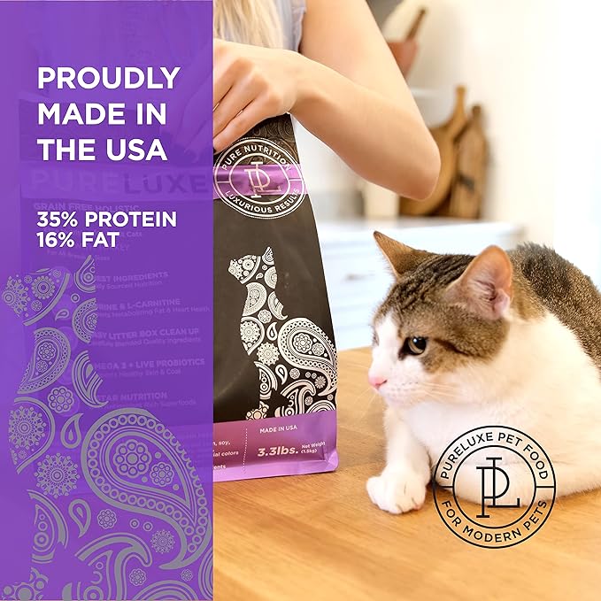 PURELUXE Gluten and Grain Free Cat Food, Adult Cat Elite Nutrition, Turkey, for All Life Stages and Breeds, Made in The USA, 11lbs