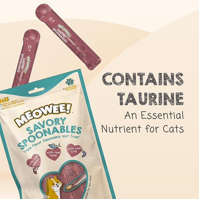 Savory Spoonables with Real Salmon, Tuna and Krill for Cats, 8 Count, Treat Your Cat to Triple Flavor Squeezable Lickable Wet Treats with Built-in Spoon for Less Mess