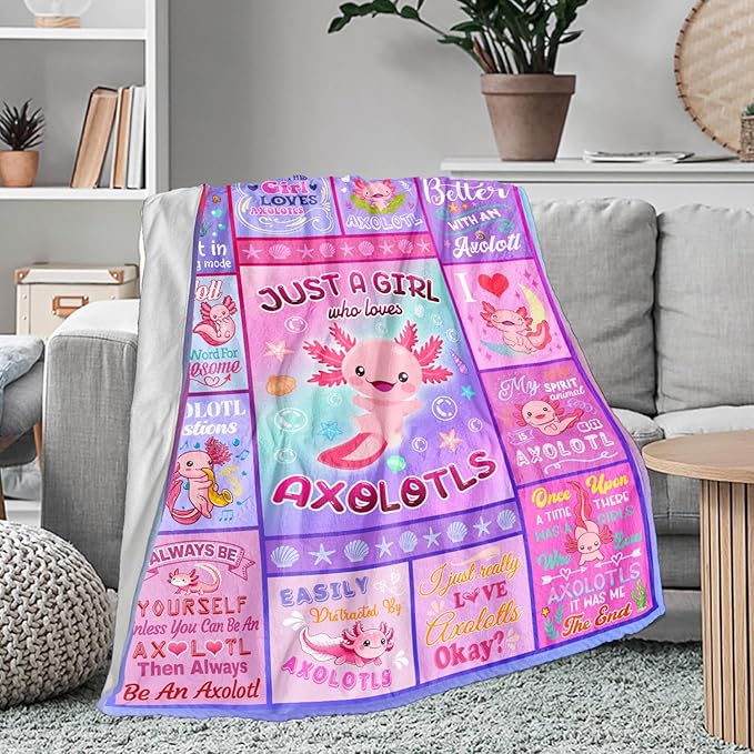 Axolotl Blanket for Girls, Just A Girl Who Loves Axolotl, Birthday Gifts Decor Throw Blanket 50" x 40"