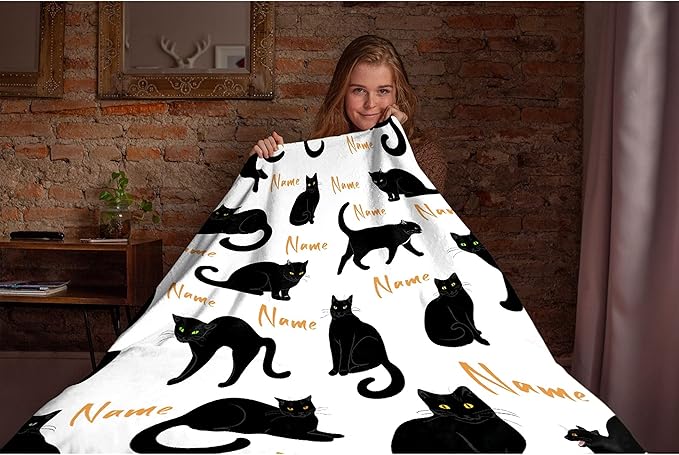 RAMEN BLANKET Custom Black Cats Blanket Throw Super Soft and Cozy Blankets for Home Decoration, Couch, Bed, Sofa 80 in x 60 in Large for Adult for All Seasons