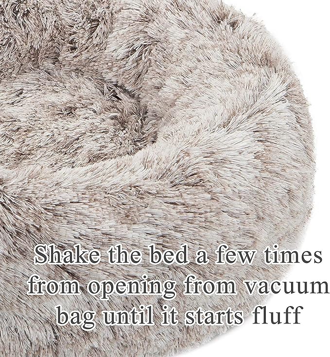 Calming Donut Dog Bed XL, Plush Round Cuddler Dog & Cat Bed, Anit-Anxiety Marshmellow Fluffy Faux Fur Cushion(32", Brown)