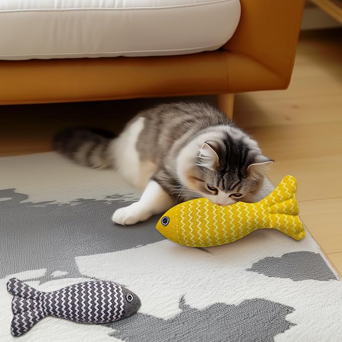 Indoor Cat Toys for Catnip Fish: 3 Packs Simulation Fish Shape Soft Linen Exercise Kicker Toys, Chew Bite Supplies for Cat Toys Self Play
